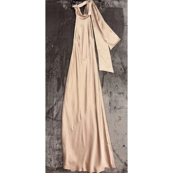 Show Me Your Mumu Lisa Maxi Dress Small Champagne Satin Halter Open Back - Picture 14 of 15